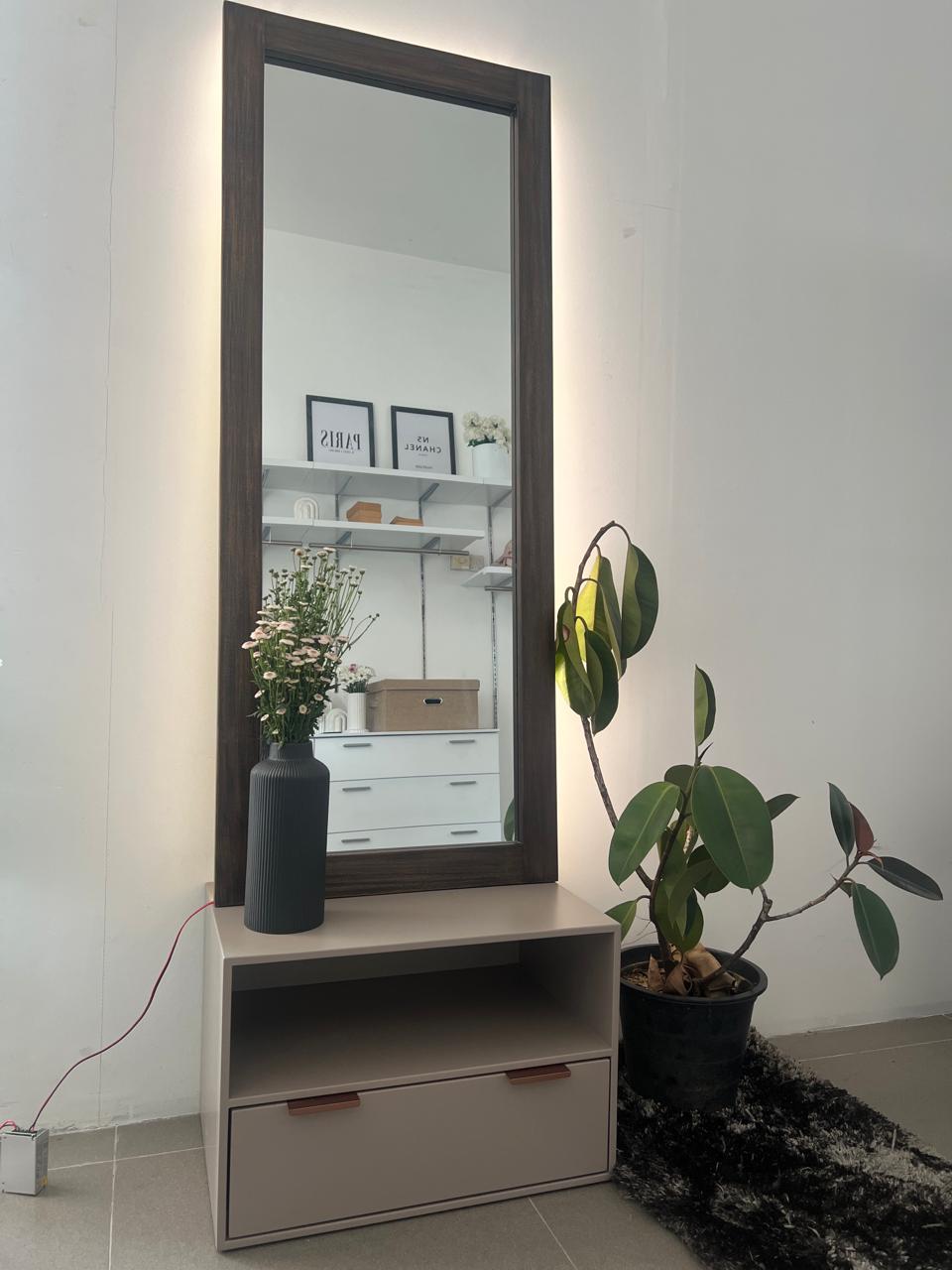 5 x 2 Wooden Mirror - With Lights